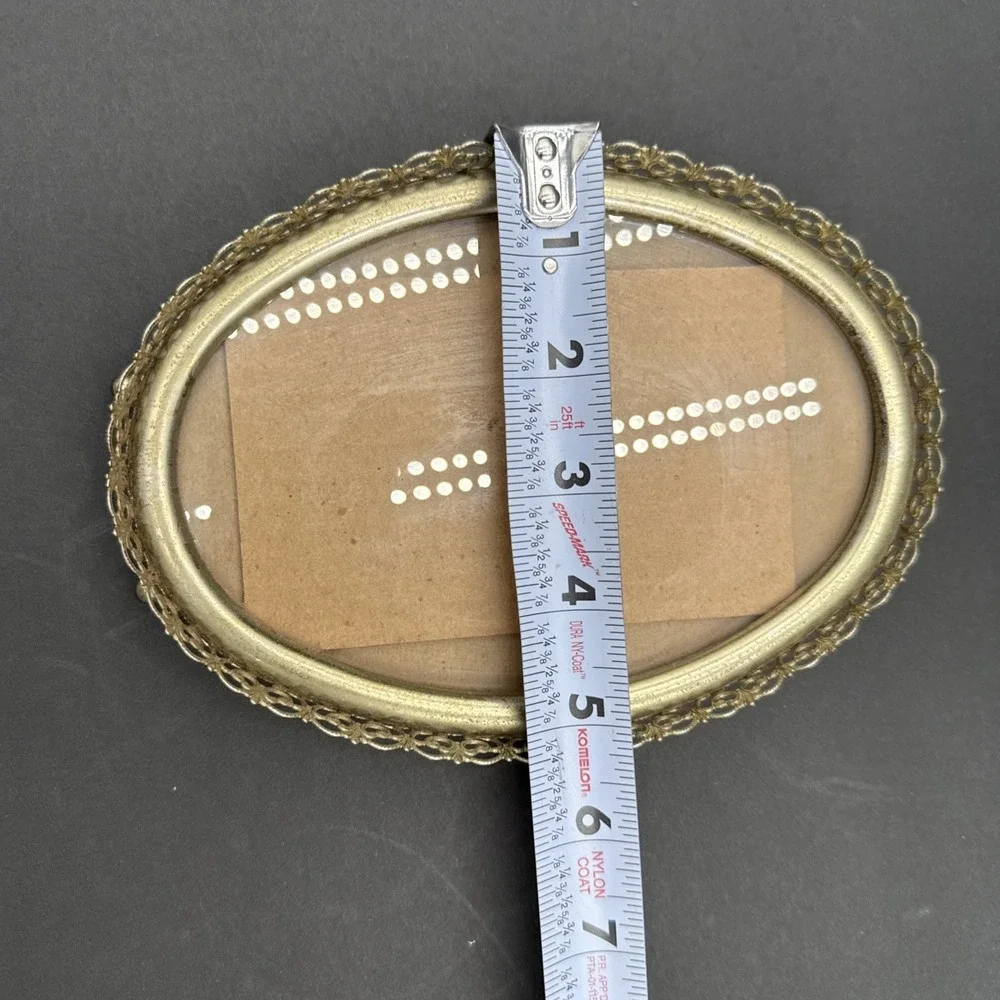 Vtg Hollywood Regency Filigree Oval Picture Photo Frame Gold Easel Back MCM
